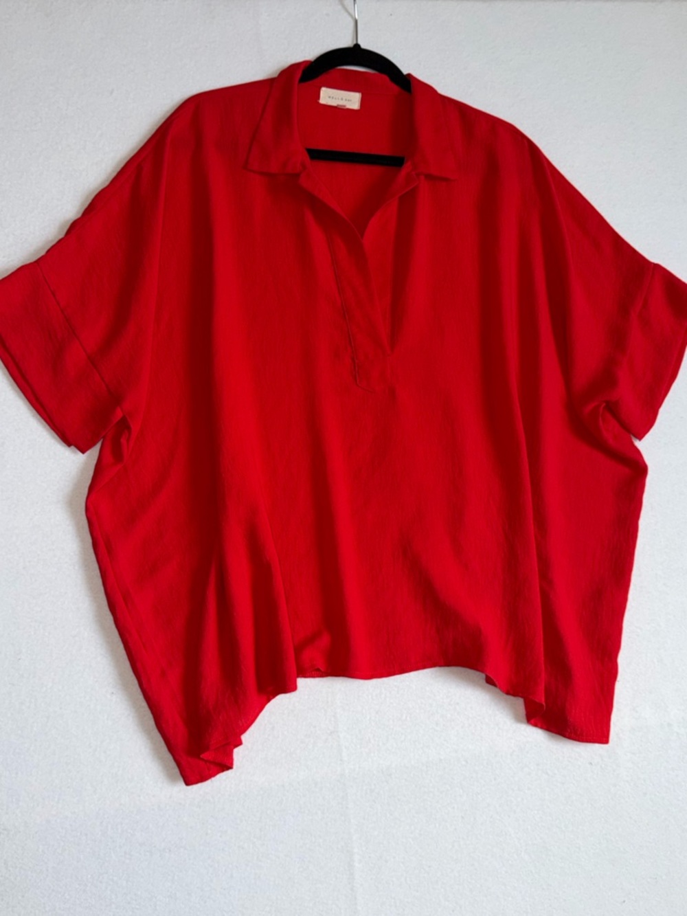 Melloday Red Oversized Collar Style Women's Top
